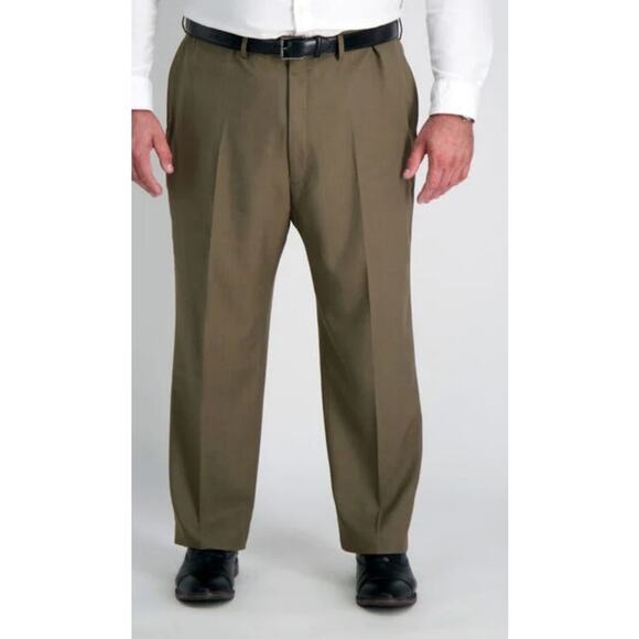 Haggar Mens Dress Pants 36w 29L Mocha Repreve Stria Classic Fit Plain Front - Picture 1 of 10